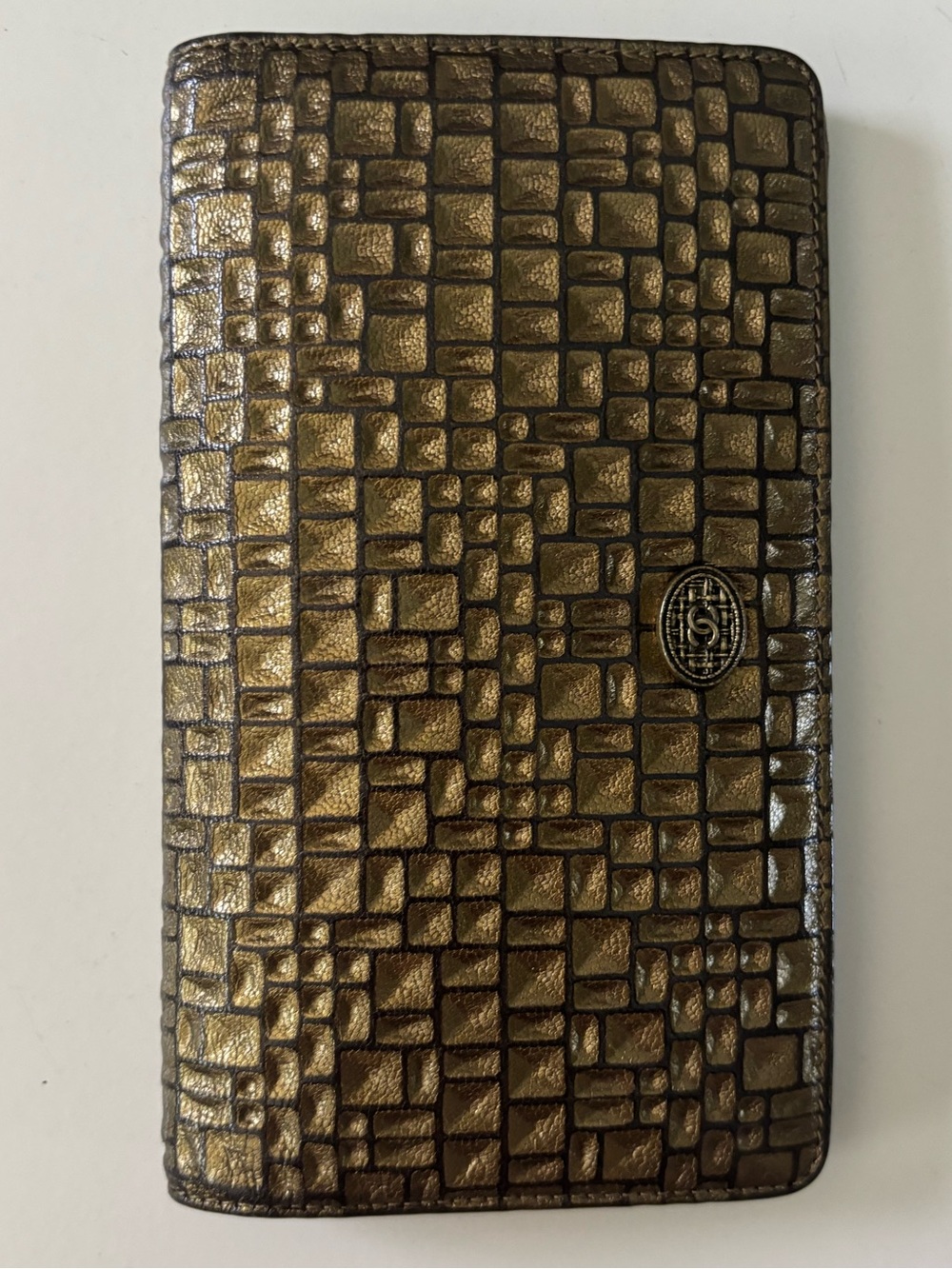 CHANEL Metallic Bronze Mosaic Tile Texture Wallet w/ Box & Crossbody Chain RARE - Picture 4 of 17